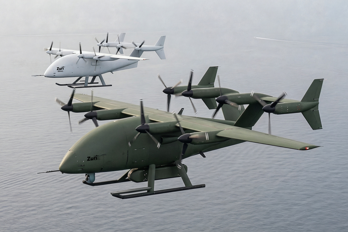 Zuri Cargo uncrewed long-range hybrid-electric VTOL drone production model Zuri Cargo uncrewed long-range hybrid-electric VTOL drone production model